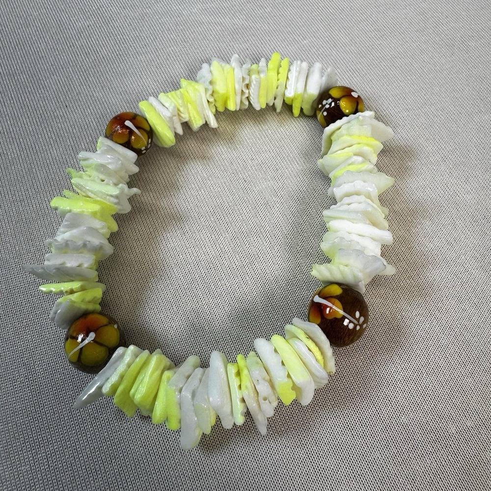 Puka‎ shell bracelet white Yellow seashell bracelet surfer bracelet tiki